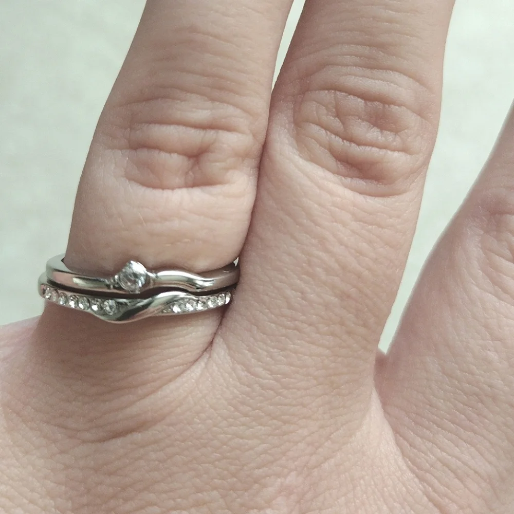Dainty Stacking Bridal Ring Set Stainless Steel Hypoallergenic - Picture 11 of 11